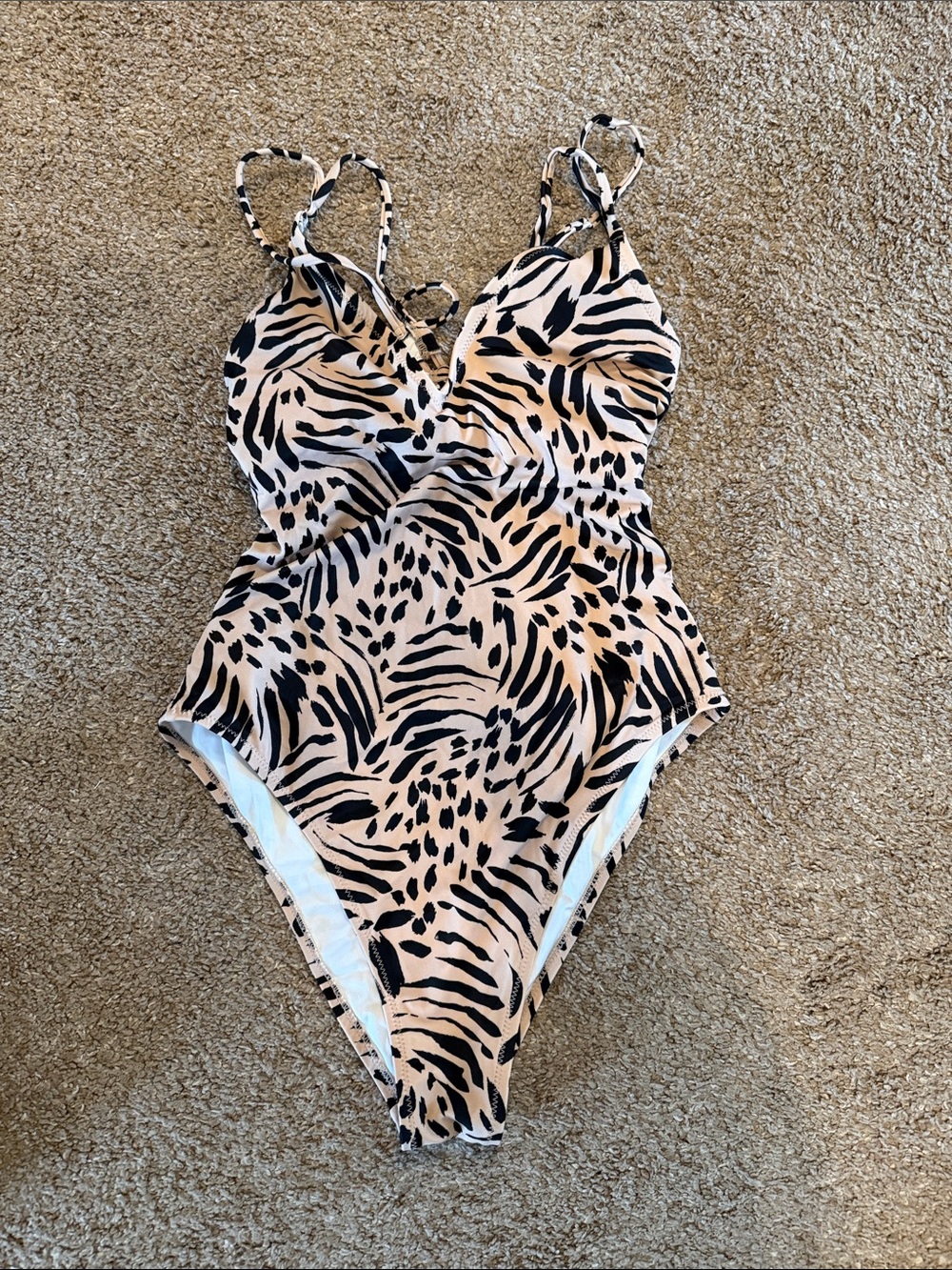 Shade & Shore Black and Beige Animal Print One-Piece Swimsuit